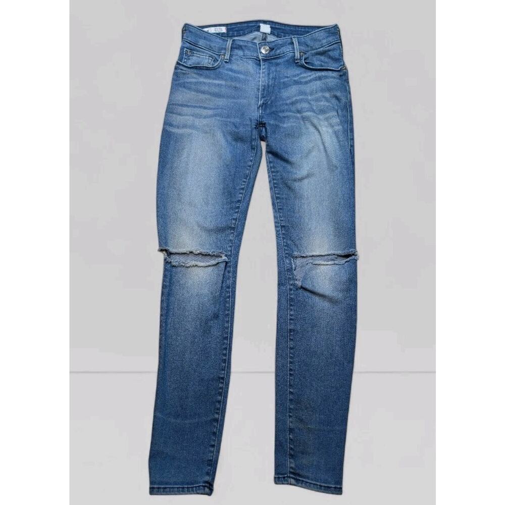 True Religion Jennie Curvy Mid Rise Skinny Distressed Jeans Size 28 Womens Y2K
